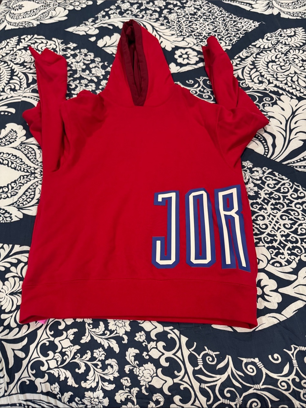 Jordan Red Pullover Hoodie with Black Label and Orange Jumpman